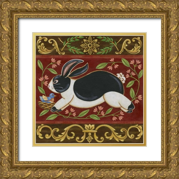 Vision Studio 26x26 Gold Ornate Wood Framed with Double Matting Museum Art Print Titled - Folk Rabbit I