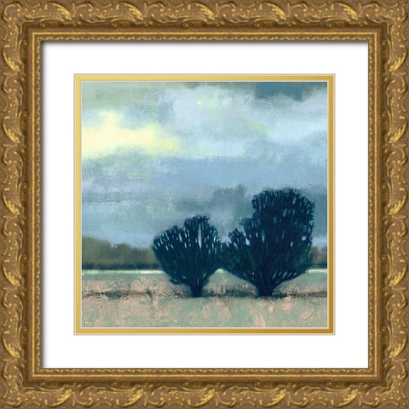 Vision Studio 26x26 Gold Ornate Wood Framed with Double Matting Museum Art Print Titled - Moonlit Field I