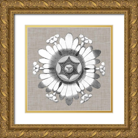 Vision Studio 26x26 Gold Ornate Wood Framed with Double Matting Museum Art Print Titled - Neutral Rosette Detail V