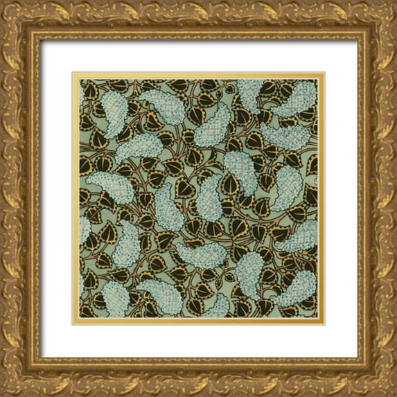 Vision Studio 26x26 Gold Ornate Wood Framed with Double Matting Museum Art Print Titled - Nouveau Textile Motif V