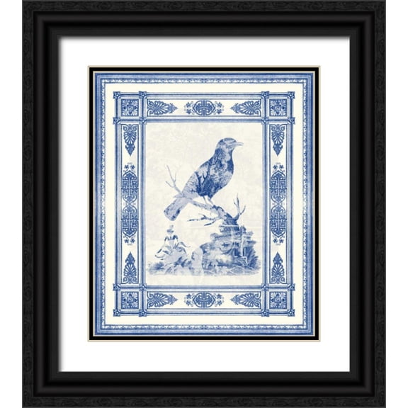 Vision Studio 26x30 Black Ornate Wood Framed with Double Matting Museum Art Print Titled - Toile de Jouy I