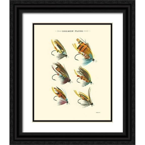Vision Studio 26x32 Black Ornate Wood Framed with Double Matting Museum Art Print Titled - Salmon Flies II