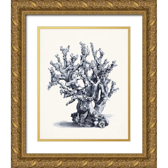 Vision Studio 26x32 Gold Ornate Wood Framed with Double Matting Museum Art Print Titled - Blue Antique Coral II