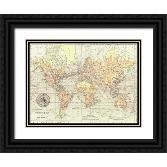 Vision Studio 32x25 Black Ornate Wood Framed with Double Matting Museum Art Print Titled - World Map II