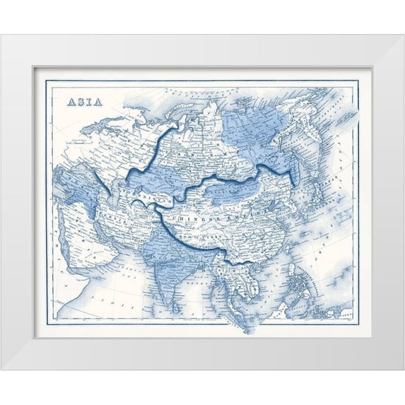 Vision Studio 32x26 White Modern Wood Framed Museum Art Print Titled - Asia in Shades of Blue