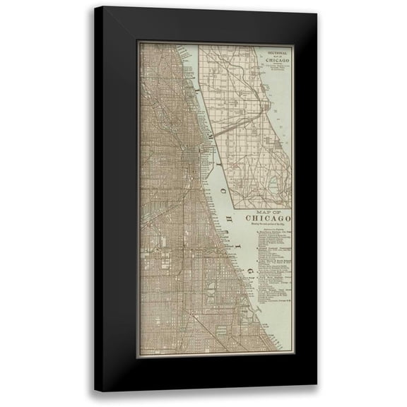 Vision Studio 9x14 Black Modern Framed Museum Art Print Titled - Tinted Map of Chicago