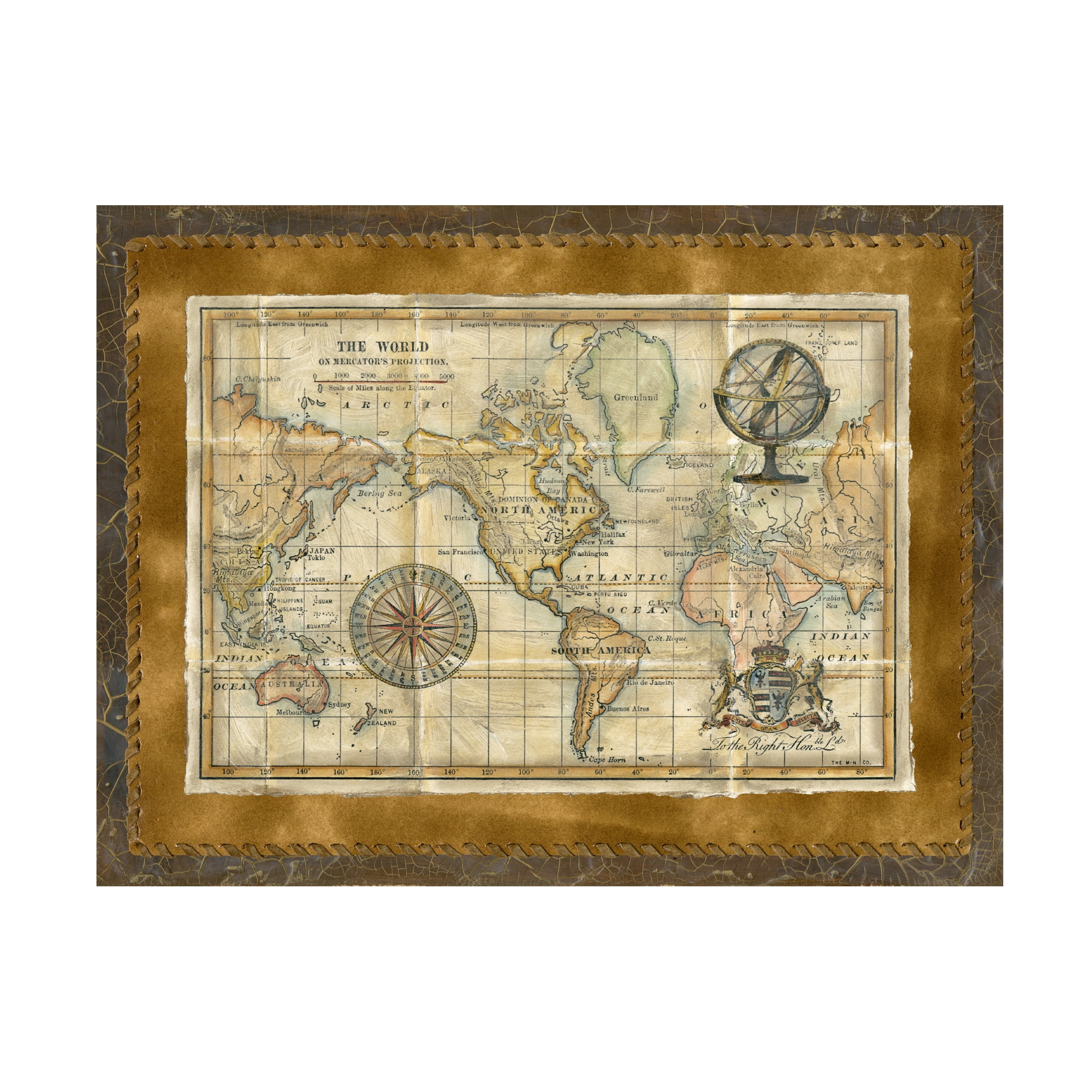 Trademark Fine Art Vision Studio Antique World Map Framed Canvas Wall Art - 18x24