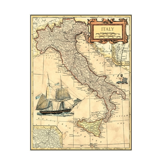 Trademark Fine Art Vision Studio Italy Map Canvas Wall Art - 24x32