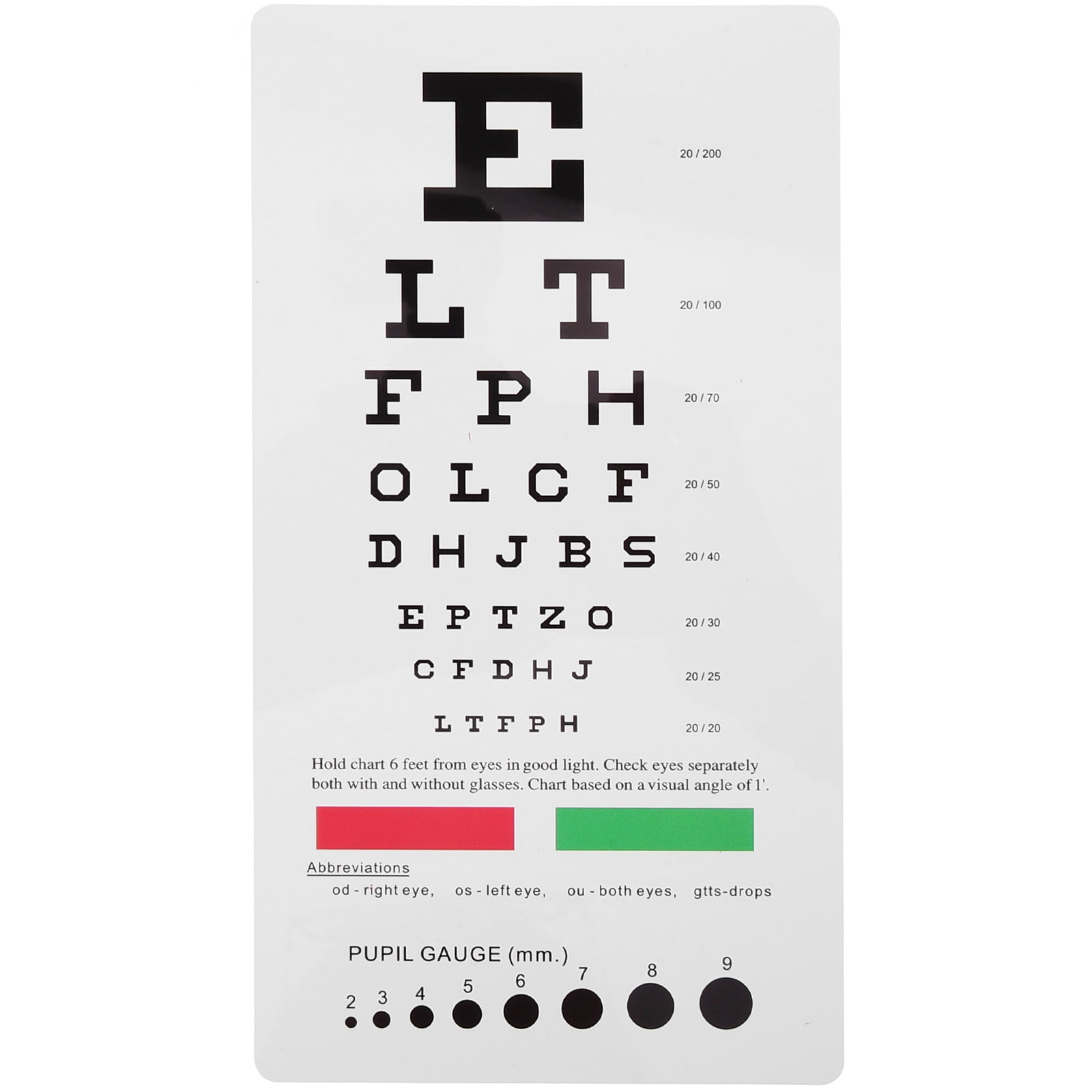 Vision Test Eye Chart Pocket Eye Chart Dual Sided Plastic Eye Chart for