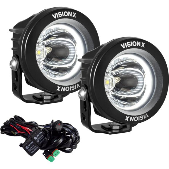 Vision X Lighting (XIL-OPRH115KIT) Optimus Round Halo 1, 10W LED, Emark Approved, 15 Degree Narrow, 2 Light Kit, Black