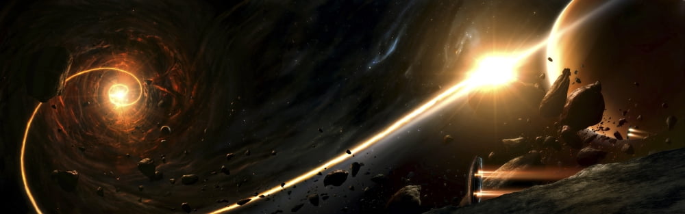 Vision of a black hole destroying a sun Canvas Art - Tobias RoetschStocktrek Images (26 x 8)