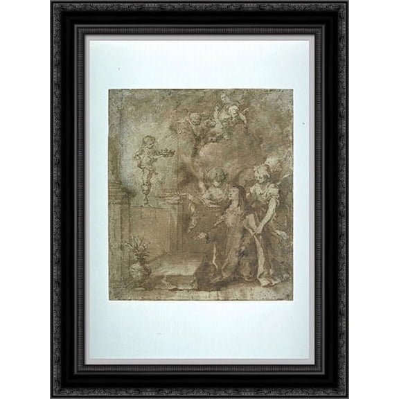 Vision of a nun 20x24 Black Ornate Wood Framed Canvas Art by Murillo, Bartolome