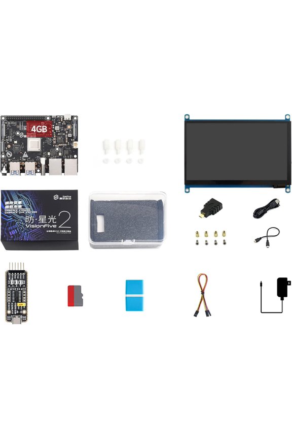 VisionFive2 4GB Display Kit, VisionFive2 RISC-V Single Board Computer, Comes with a 7inch HDMI LCD (8 Items)
