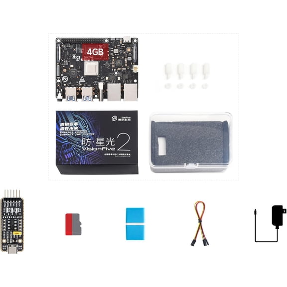 VisionFive2 4GB Starter Kit, VisionFive2 RISC-V Single Board Computer, Comes with a UART Module (7 Items)