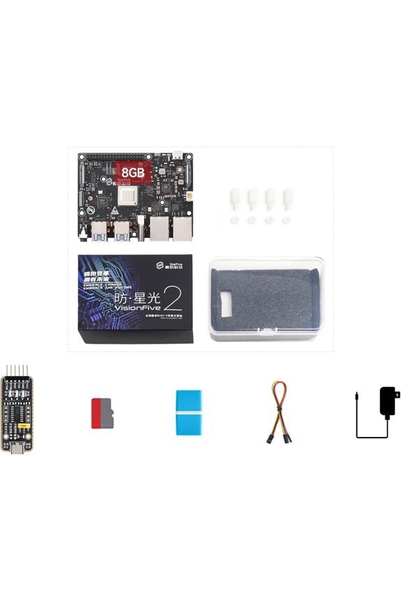 VisionFive2 8GB Starter Kit, VisionFive2 RISC-V Single Board Computer, Comes with a UART Module (7 Items)