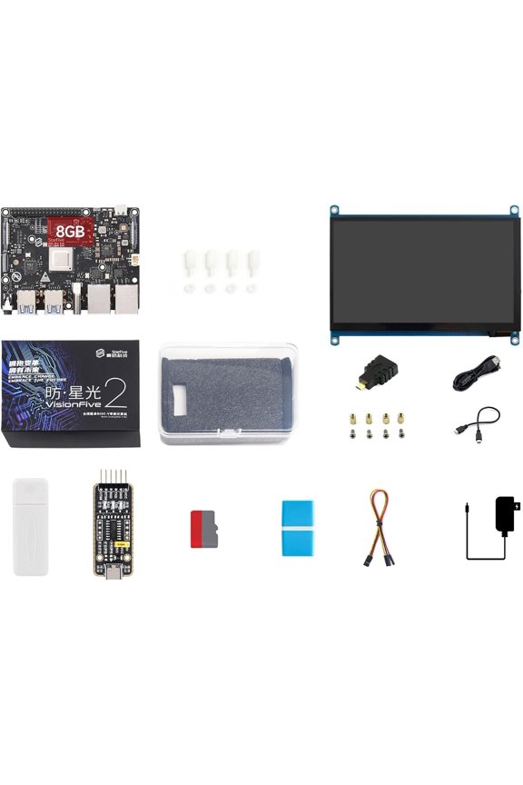 VisionFive2 8GB WiFi Display Kit, VisionFive2 RISC-V Single Board Computer, Comes with a 7inch HDMI LCD (8 Items)