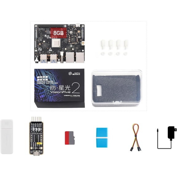 VisionFive2 8GB WiFi Starter Kit, VisionFive2 RISC-V Single Board Computer, Comes with a UART Module (7 Items)