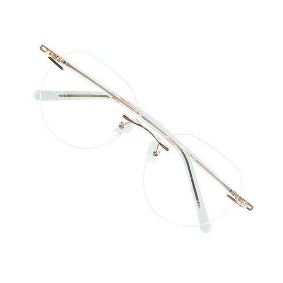 VisionGlobal Metal Readers for men/women Blue Light Blocking,Hand-set Diamond Fashion Square Glasses (Clear Clear, +2.50 Magnification)