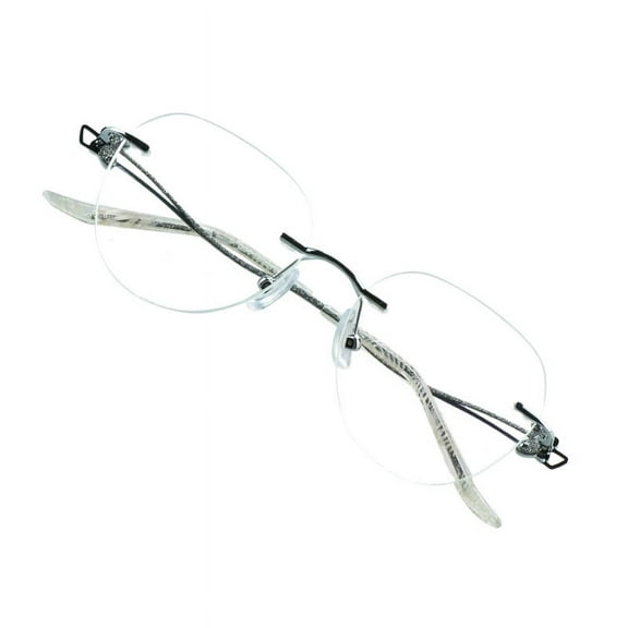 VisionGlobal Metal Readers for men/women Blue Light Blocking,Hand-set Diamond Fashion Square Glasses (Clear Clear, +4.00 Magnification)