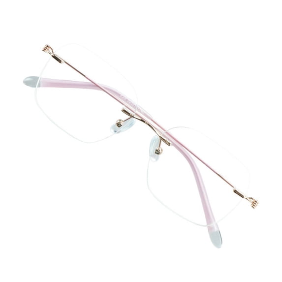 VisionGlobal Metal Readers for men/women Blue Light Blocking,Hand-set Diamond Fashion Square Glasses (Pink Clear, +2.00 Magnification)