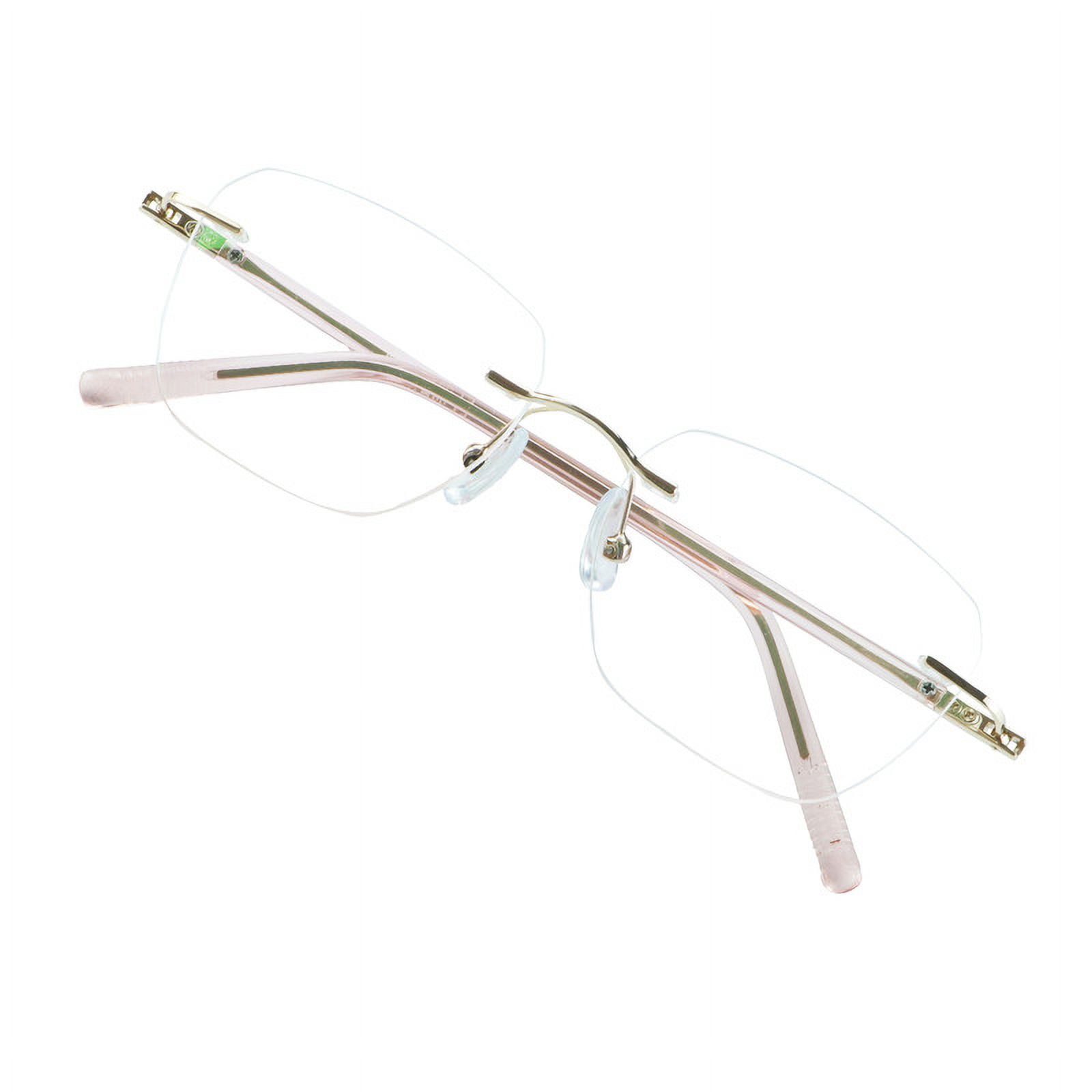 VisionGlobal Metal Readers for men/women Blue Light Blocking,Hand-set Diamond Fashion Square Glasses (Pink Clear, +2.50 Magnification)