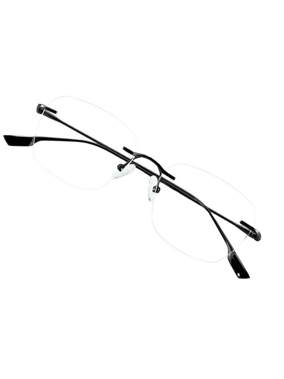 Pure Titanium Frame for men/women Blue Light Blocking,Hand-set Diamond Fashion Glasses (Black Clear, 4.00 Magnification)