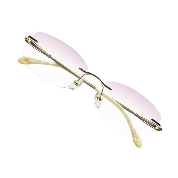 VisionGlobal Pure Titanium Frame for men/women Blue Light Blocking,Hand-set Diamond Fashion Glasses (Champagne Pink, +3.50 Magnification)