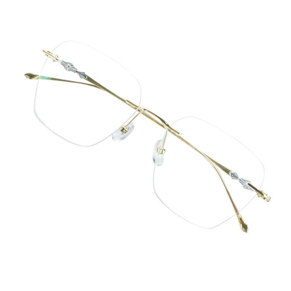 VisionGlobal Pure Titanium Frame for men/women Blue Light Blocking,Hand-set Diamond Fashion Glasses (Golden Clear, 1.00 Magnification)