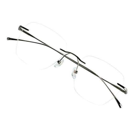 VisionGlobal Pure Titanium Frame for men/women Blue Light Blocking,Hand-set Diamond Fashion Glasses (Grey Clear, +2.50 Magnification)