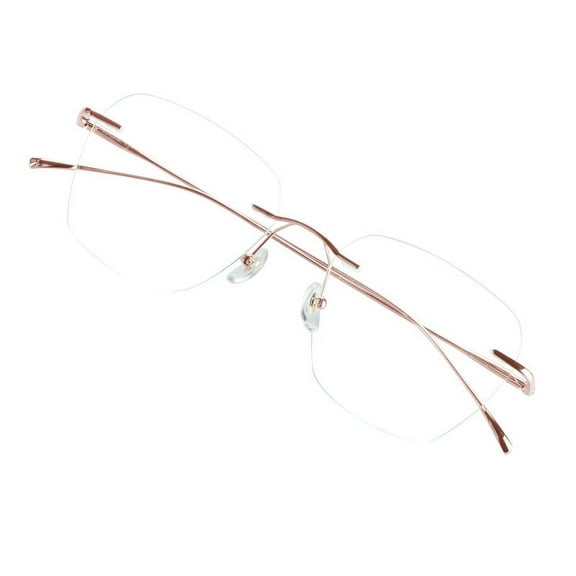 VisionGlobal Pure Titanium Frame for men/women Blue Light Blocking,Hand-set Diamond Fashion Glasses (Pink Clear, 3.00 Magnification)