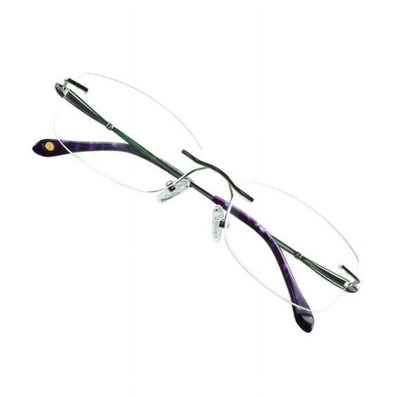 VisionGlobal Pure Titanium Frame for men/women Blue Light Blocking,Hand-set Diamond Fashion Glasses (Purple Clear, +1.50 Magnification)
