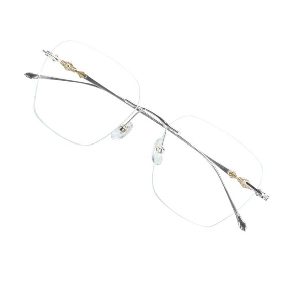 VisionGlobal Pure Titanium Frame for men/women Blue Light Blocking,Hand-set Diamond Fashion Glasses (Silver Clear, No Magnification)