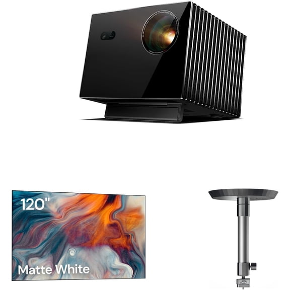 VisionMaster Max 4K Laser Projector with 150-inch Fixed Frame Projector Screen and Ceiling Mount
