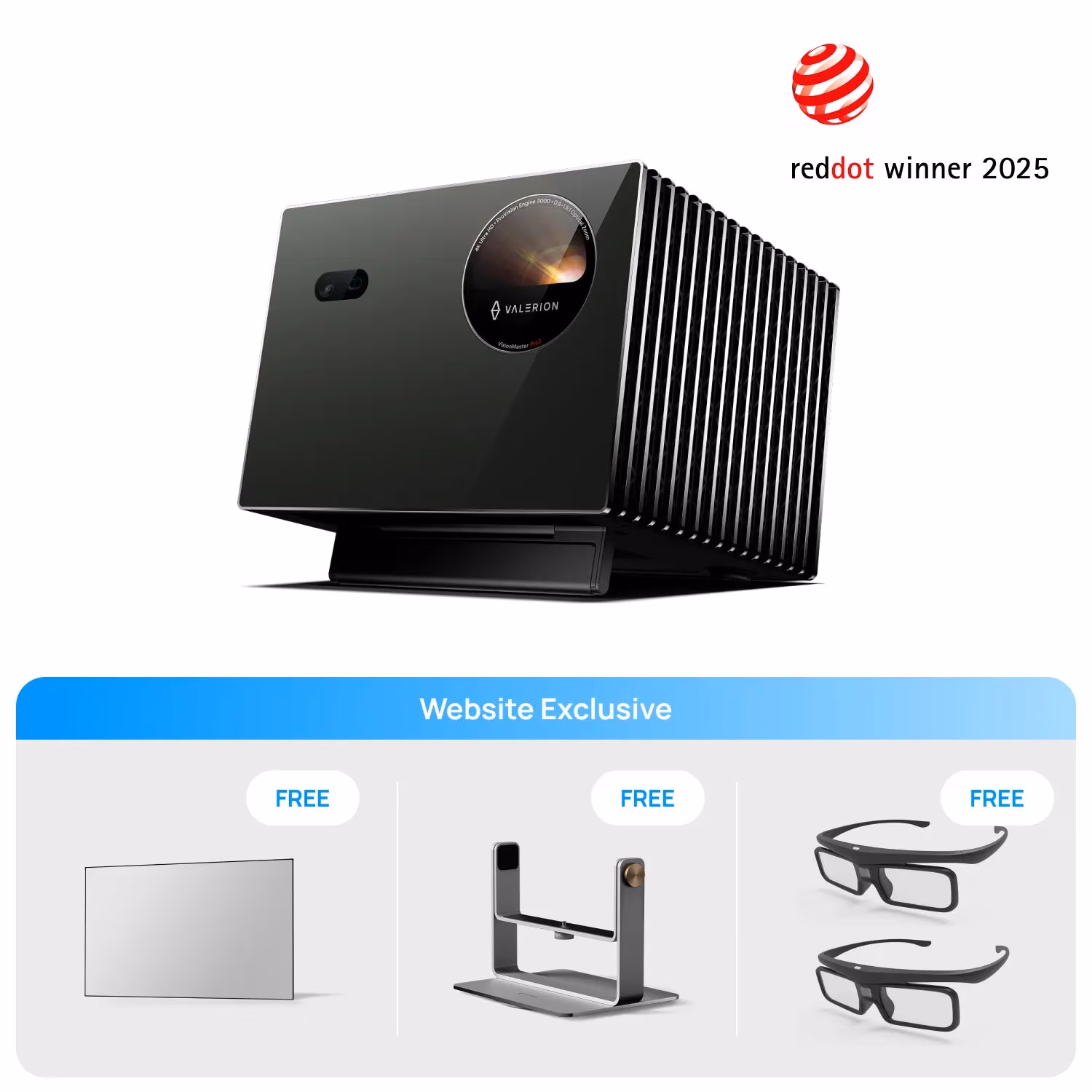 VisionMaster Pro2 + 150 Matte White Screen+ Desktop Gimbal Stand+ 3D Glasses4 pack