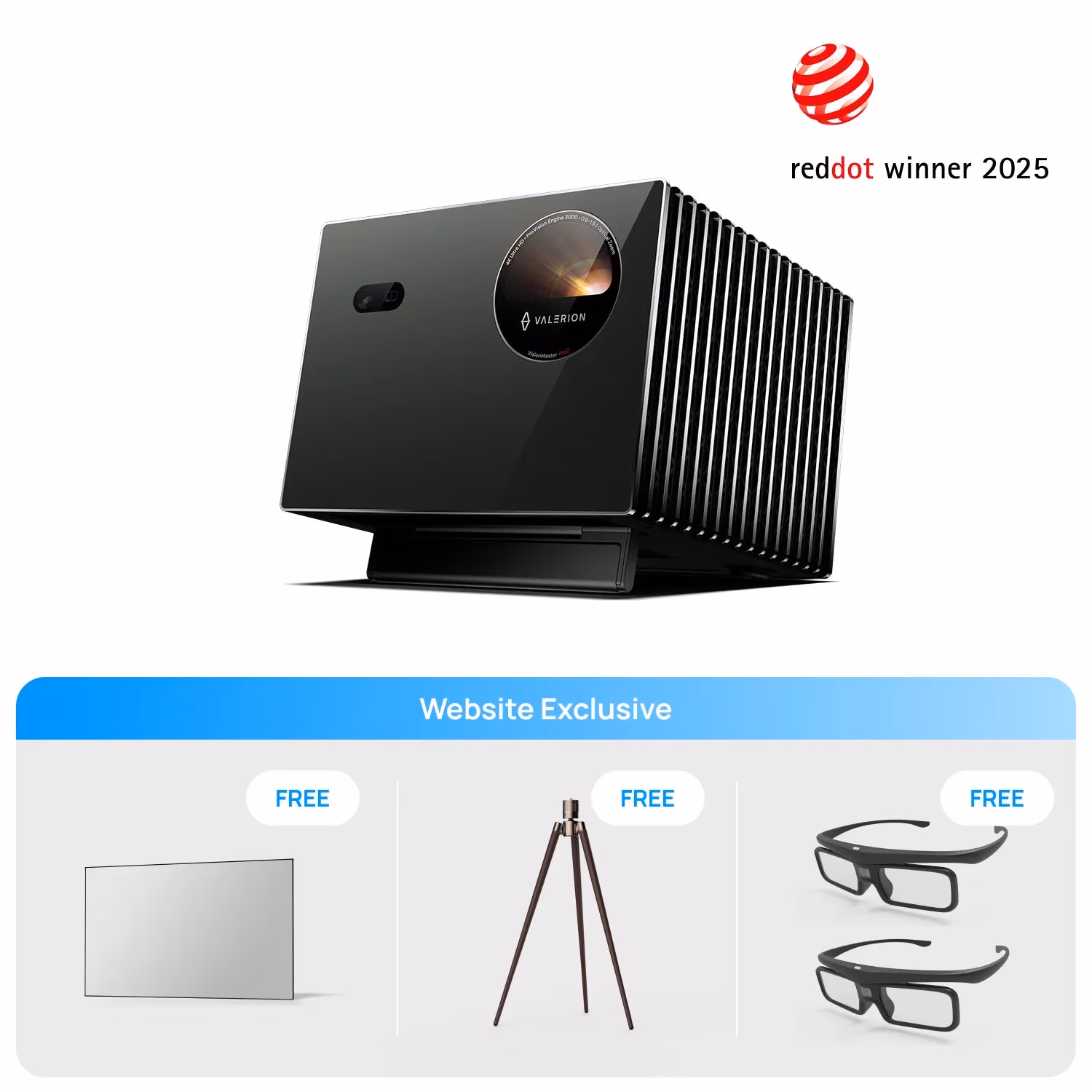 thumbnail image 1 of VisionMaster Pro2+Free 150” Matte White Screen+Tripod Stand+3D Glasses（4 pack）, 1 of 6