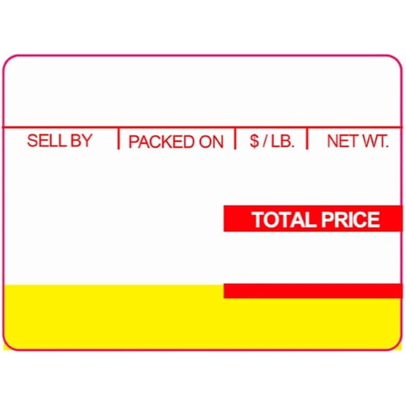 VisionTechShop ISHIDA 1819 Printing Scale Label, AC, Astra, RED/Yellow UPC 64mm x 47mm, 800 Per Roll, 12 Rolls per Case