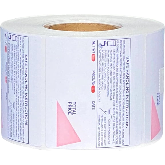 VisionTechShop ISHIDA 1848 Printing Scale, AC, Astra, RED/Blue Triangle UPC Safe Handling 64mm x 59mm, 625 Per Roll, 12 Rolls per Case