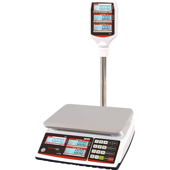 VisionTechShop TVP-60P Price Computing Scale with Pole Display, Lb/Oz/Kg, 60lb Capacity, 0.01lb Readability, NTEP Legal for Trade COC #19-038, NSF Certified