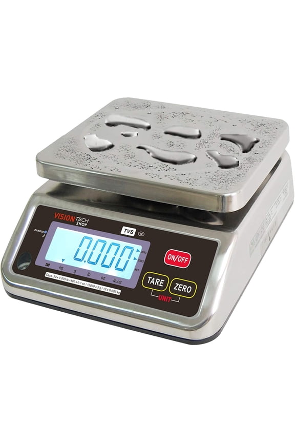 TVS Portion Control Stainless Steel Washdown Scale, Lb/Oz/Kg/g Switchable, Low Profile Design, 30lb Capacity, 0.005lb Readability, Single Display, NTEP Legal for Trade, NSF Certified