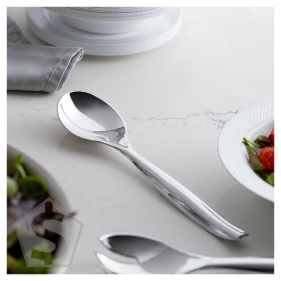 Visions 10" Heavy Weight Silver Plastic Serving Spoon - 72/Case