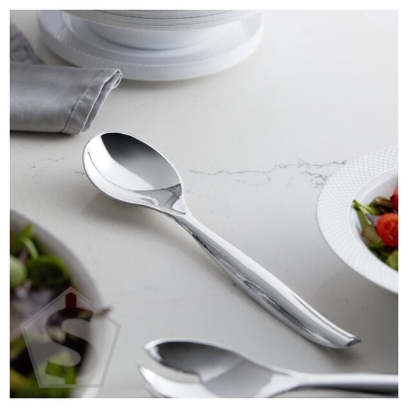 Visions 10" Heavy Weight Silver Plastic Serving Spoon - 72/Case