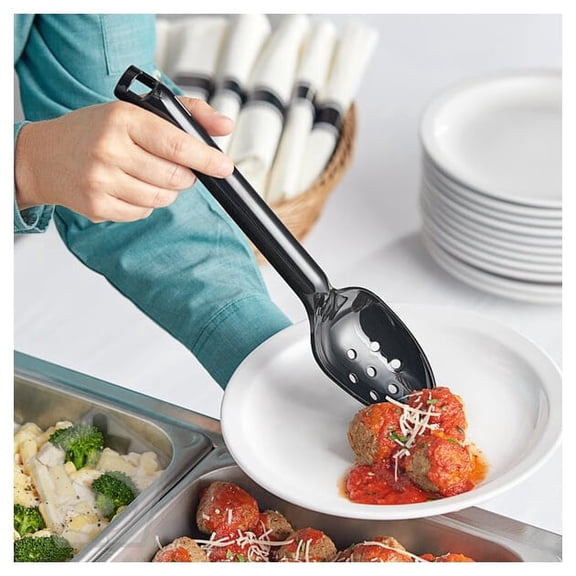 Visions 12" Black Disposable Plastic Slotted Serving Spoon - 72/Case