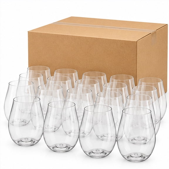 Visions 20 oz Clear Disposable Plastic Stemless Wine Glasses, 64 Count