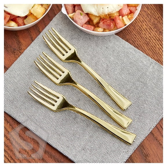 Visions 4" Gold Plastic Tasting Fork - 400/Box