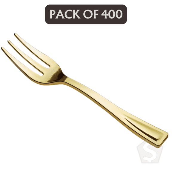 Visions 5" Gold Plastic Tasting Fork - 400/Box