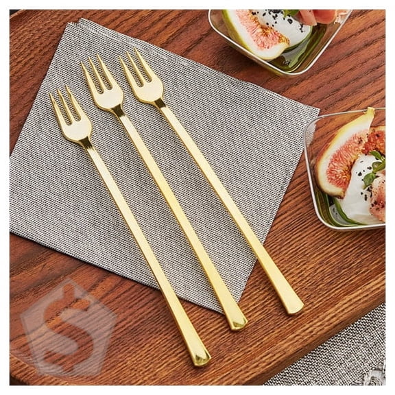 Visions 6" Gold Plastic Tasting Fork - 400/Box
