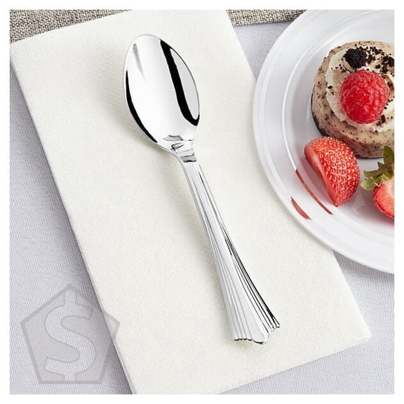 Visions Fluted 6 1/4" Extra Heavy Weight Silver Polystyrene Plastic Spoon - 600/Case