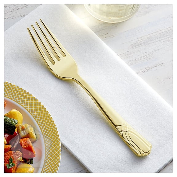 Visions Skyline 7" Elegant Gold Extra Heavy Weight Polystyrene Plastic Fork - 400/Case