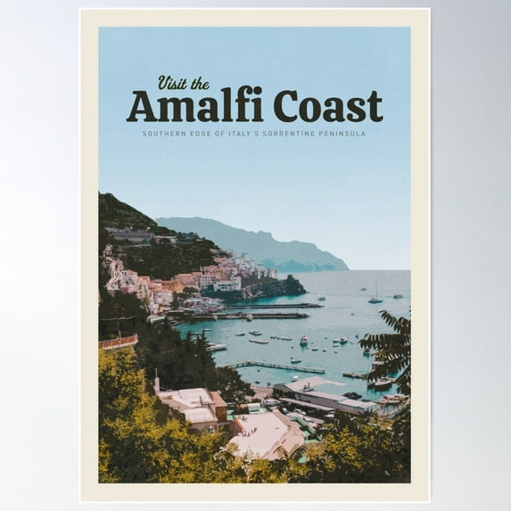 Visit Amalfi Coast Poster Wall Art, Modern Wall Decor For Living Room Bedroom, 24x36 UNFRAMED