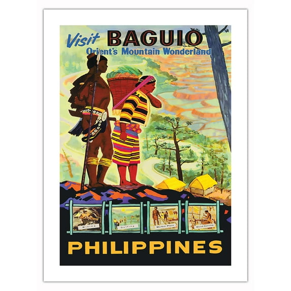 Visit Baguio Philippines - Orient’s Mountain Wonderland - Vintage Travel Poster c.1960 - Bamboo Fine Art 290gsm Paper Print (Unframed) 18x24in